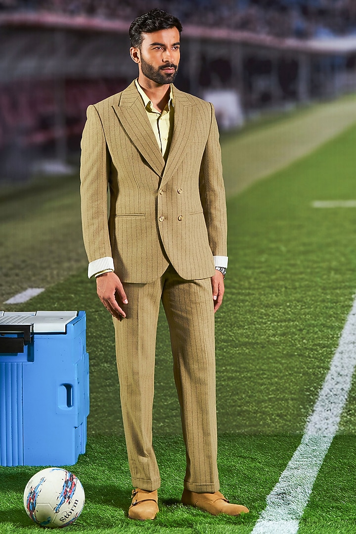 Olive Green Wool Blend Trousers by Philocaly at Pernia's Pop Up Shop