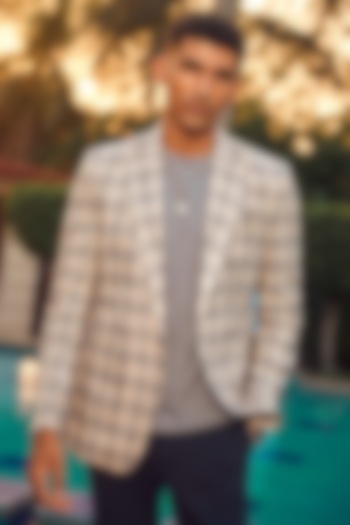 Grey & Blue Linen Checkered Blazer by Philocaly at Pernia's Pop Up Shop