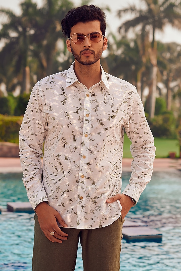 White Cotton Printed Shirt by Philocaly