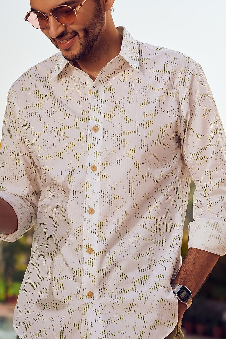 White Cotton Printed Party Wear Shirt by Philocaly at Pernia's Pop Up Shop