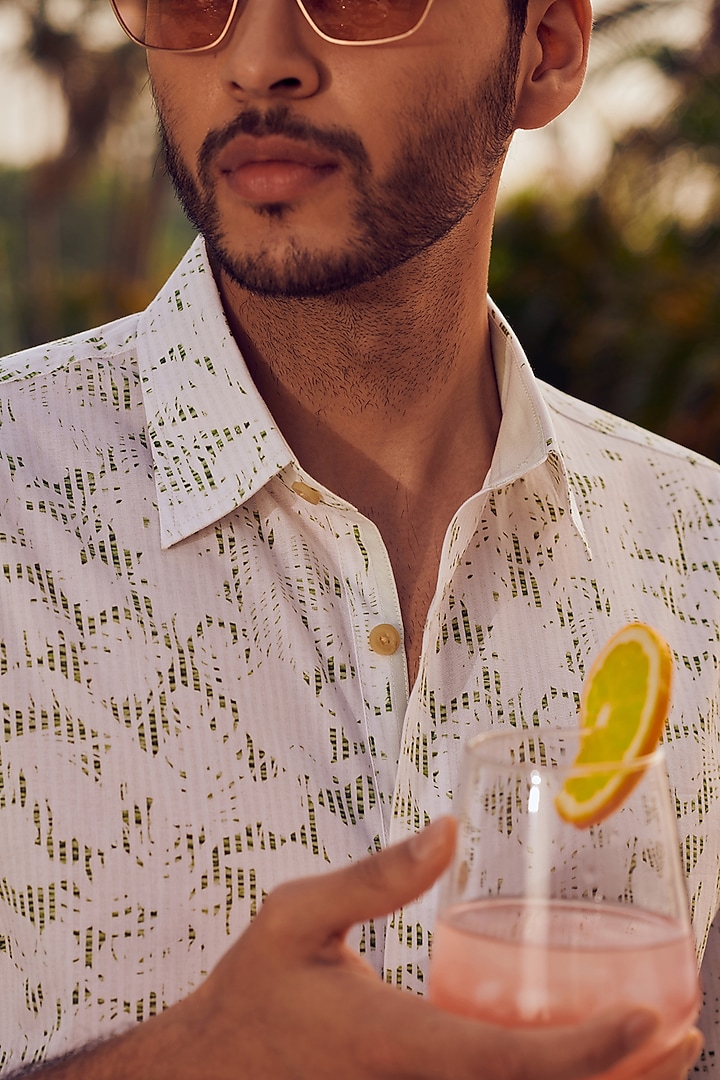 White Cotton Printed Party Wear Shirt by Philocaly at Pernia's Pop Up Shop