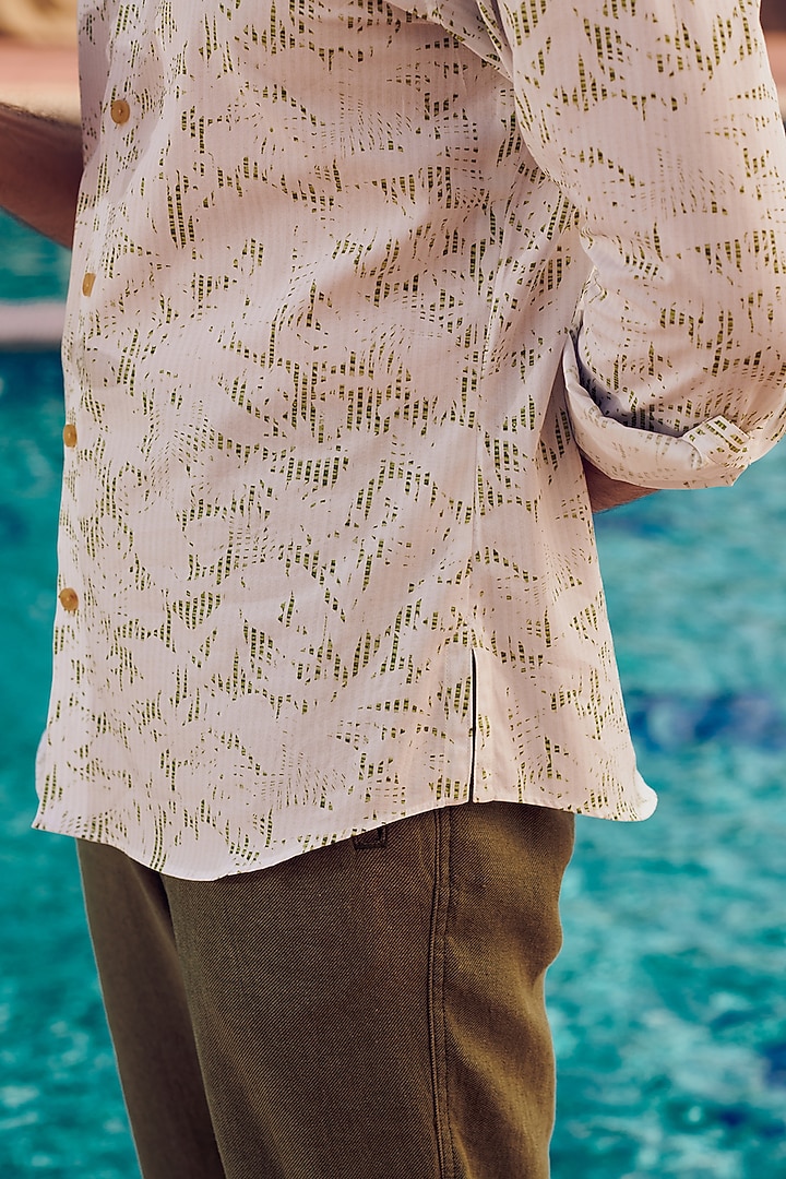 White Cotton Printed Party Wear Shirt by Philocaly at Pernia's Pop Up Shop