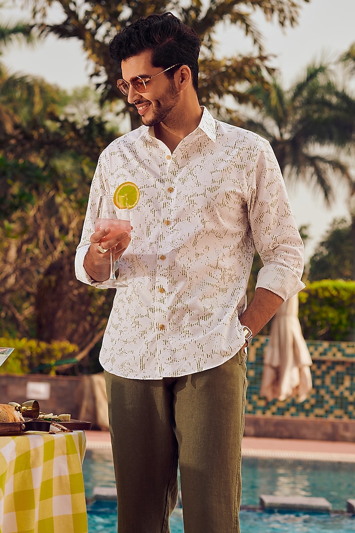White Cotton Printed Party Wear Shirt by Philocaly at Pernia's Pop Up Shop