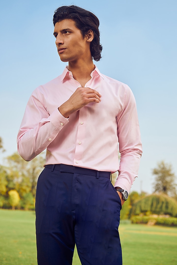 Light Pink Cotton Party Wear Shirt by Philocaly at Pernia's Pop Up Shop