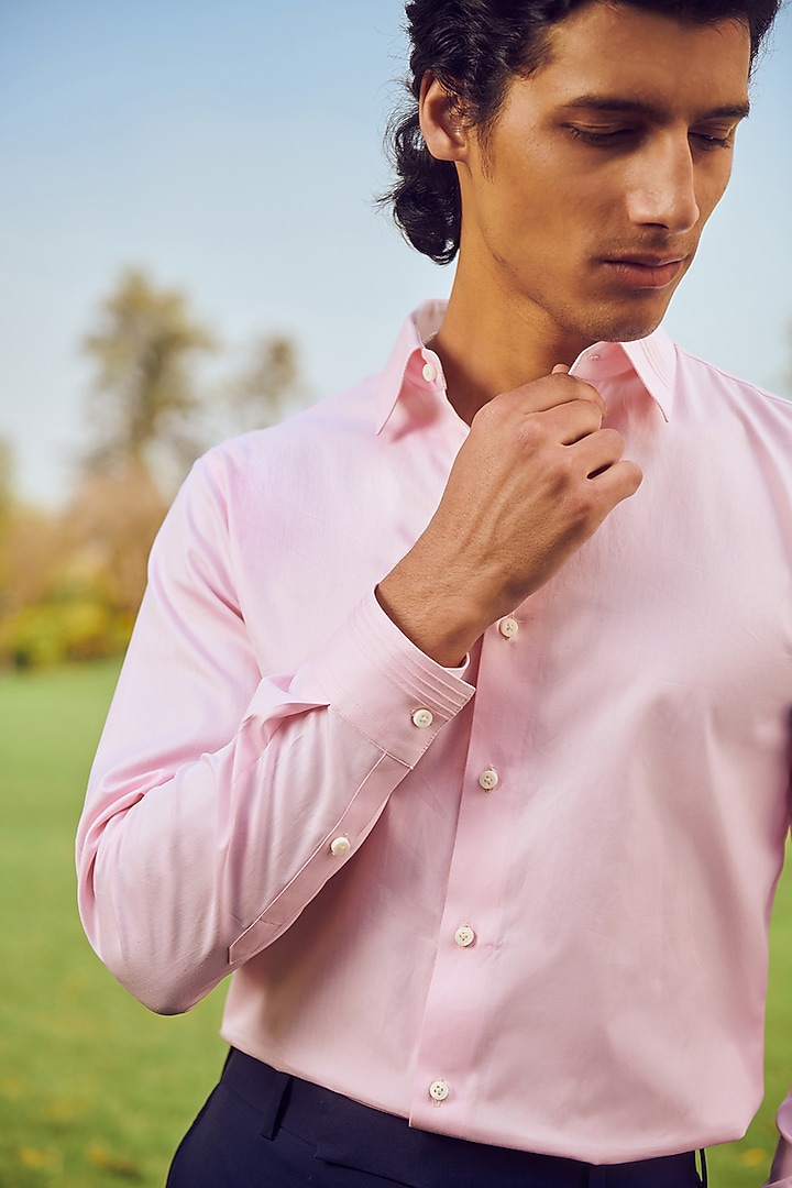 Light Pink Cotton Party Wear Shirt by Philocaly at Pernia's Pop Up Shop