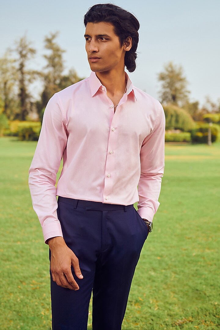 Light Pink Cotton Party Wear Shirt by Philocaly at Pernia's Pop Up Shop