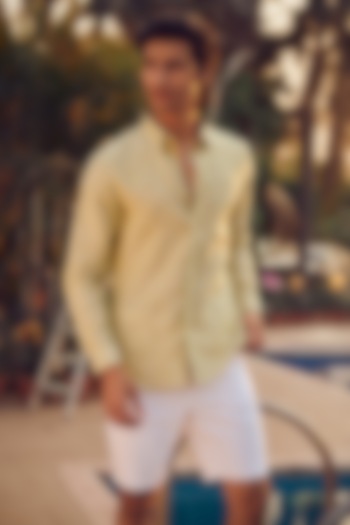 Sage Green Linen Party Wear Shirt by Philocaly at Pernia's Pop Up Shop