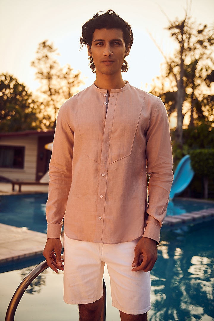 Salmon Pink Linen Shirt by Philocaly
