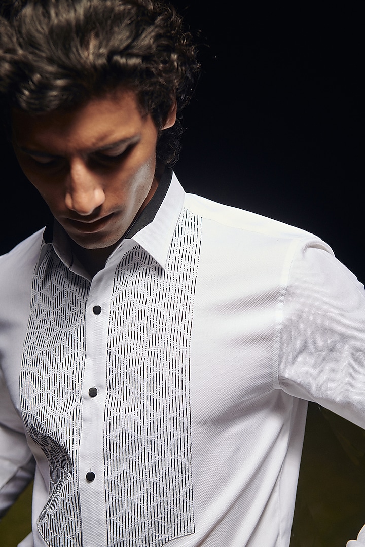 White Cotton Embroidered Party Wear Shirt by Philocaly at Pernia's Pop Up Shop