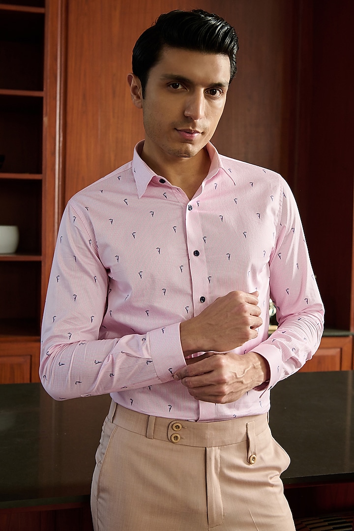 Pink Linen Printed Shirt by Philocaly
