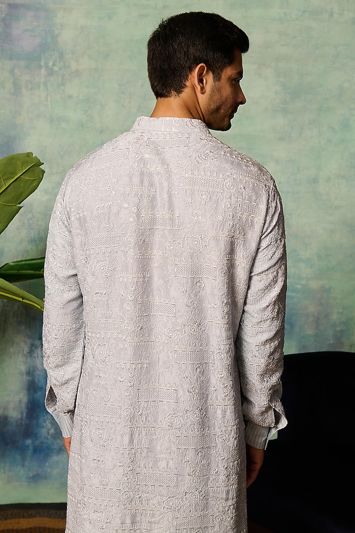Light Blue Silk Blend Kurta by Philocaly at Pernia's Pop Up Shop