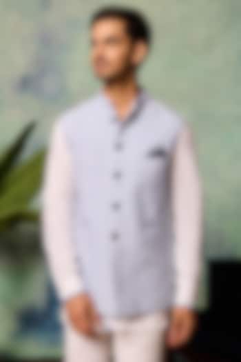 Blue Linen Bundi Jacket by Philocaly at Pernia's Pop Up Shop