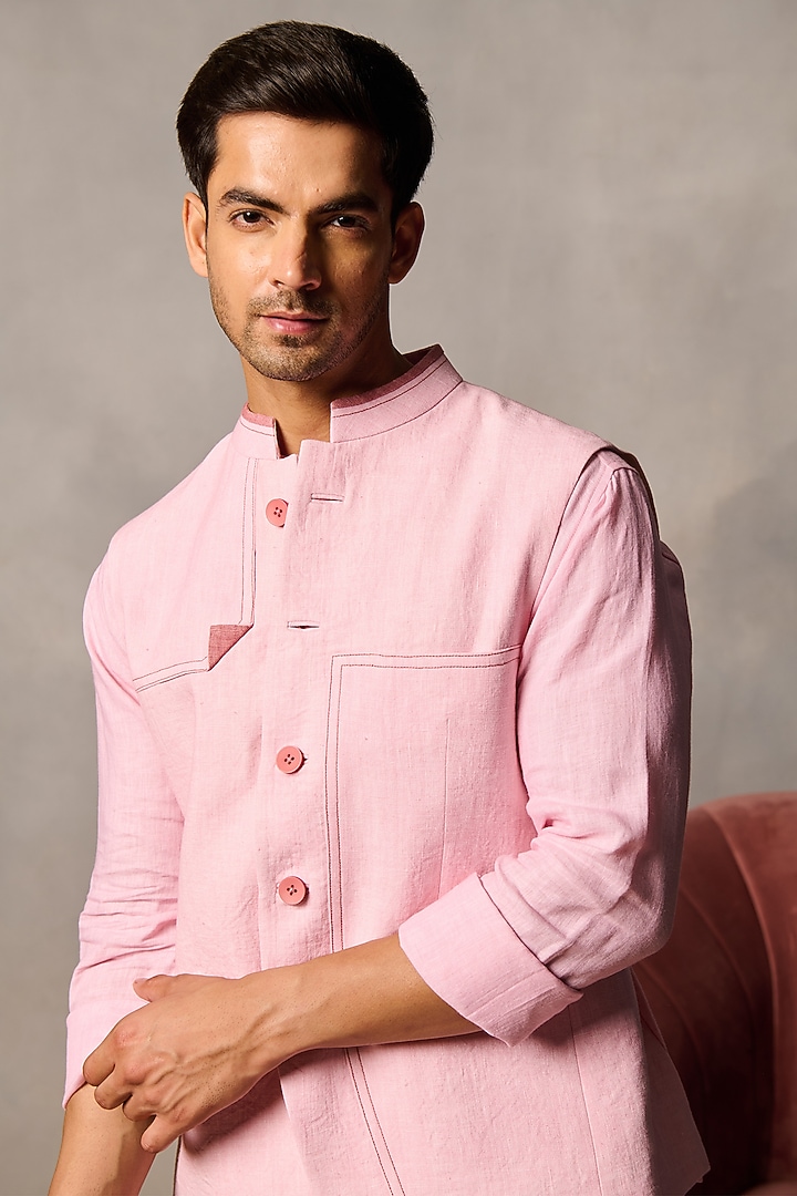 Pink Linen Bundi Jacket by Philocaly at Pernia's Pop Up Shop