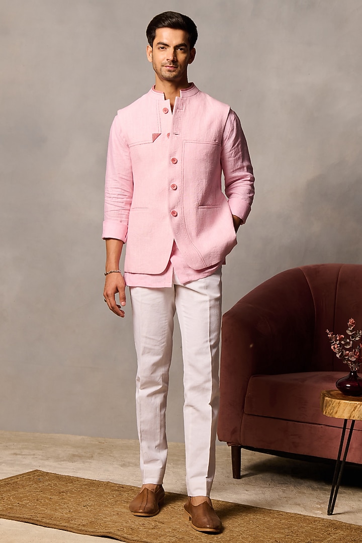 Pink Linen Bundi Jacket by Philocaly at Pernia's Pop Up Shop
