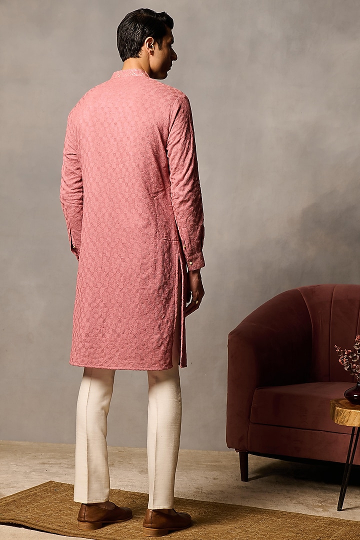 Deep Pink Silk Blend Embroideered Kurta by Philocaly at Pernia's Pop Up Shop