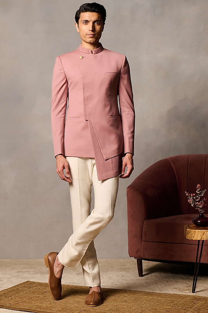 Pink Suiting Asymmetric Bandhgala by Philocaly