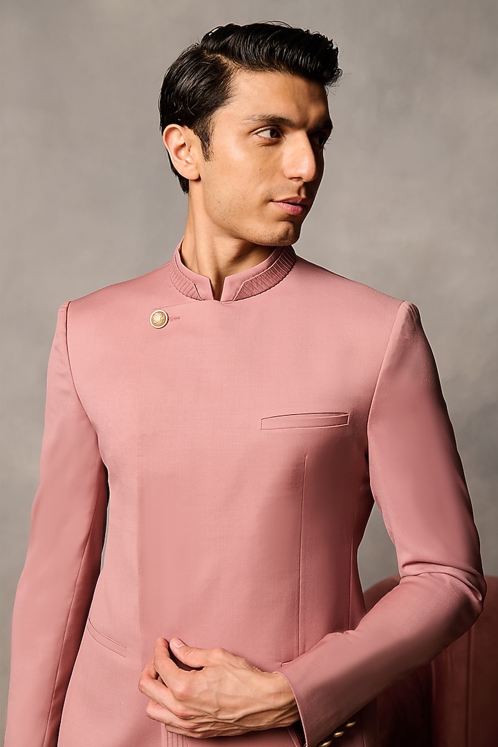 Pink Suiting Asymmetric Wedding Bandhgala by Philocaly at Pernia's Pop Up Shop