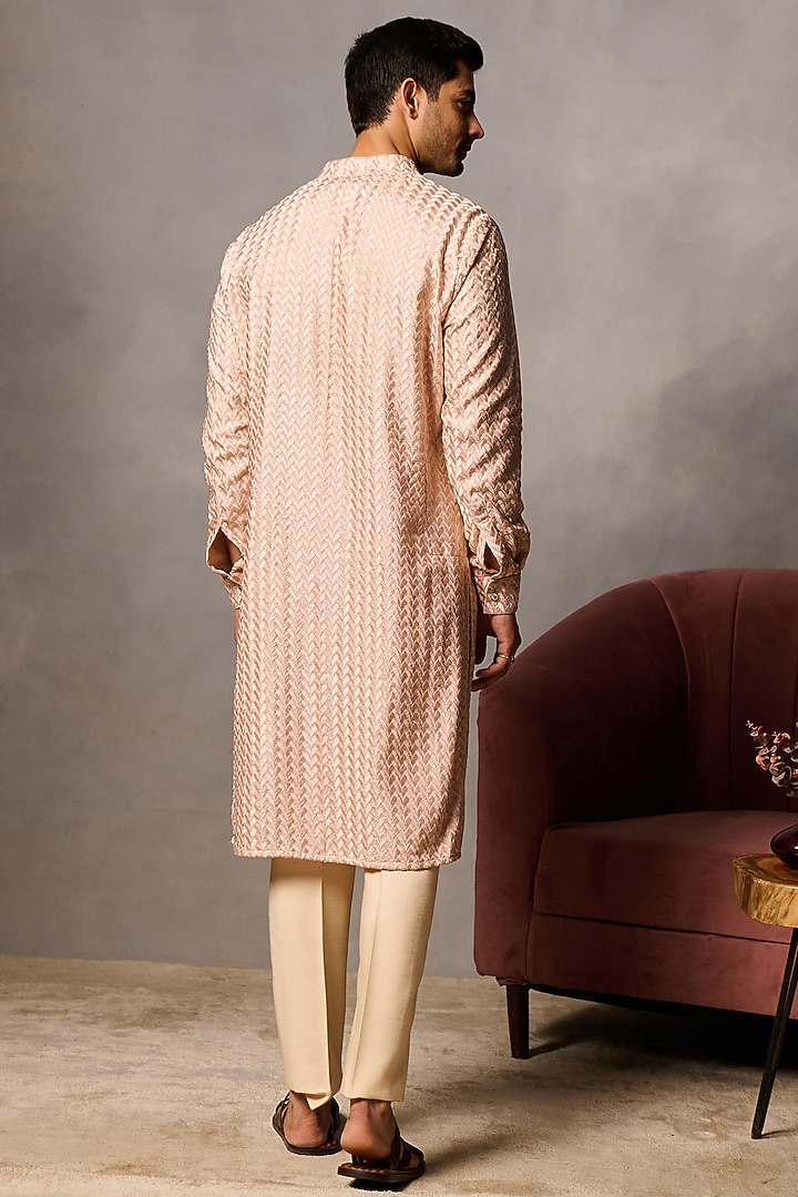 Peach Silk Embroidered Kurta by Philocaly at Pernia's Pop Up Shop