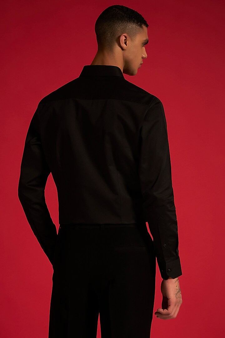 Black Cotton Micro Pleated Party Wear Shirt by Philocaly at Pernia's Pop Up Shop