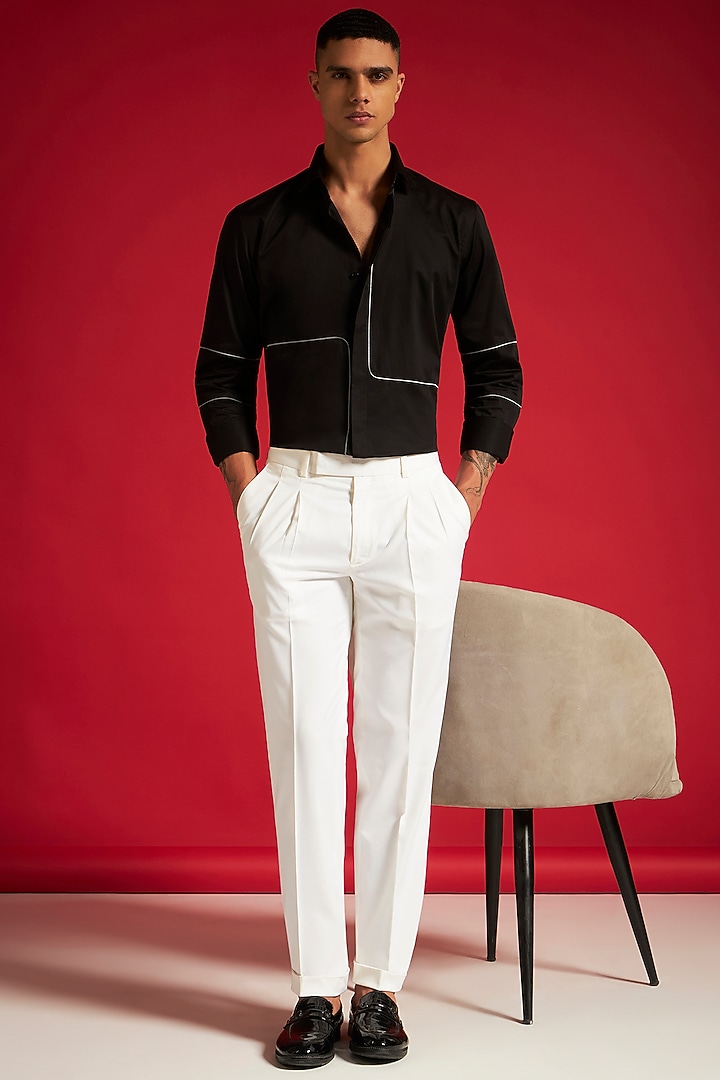 Black Cotton Piping Summer Shirt by Philocaly at Pernia's Pop Up Shop