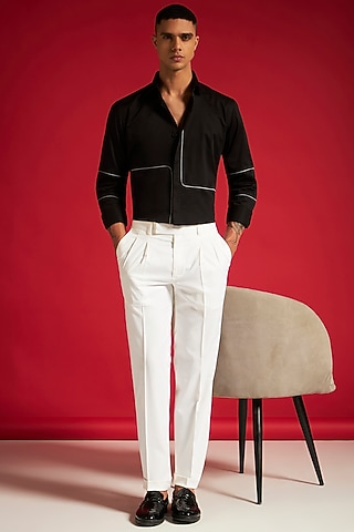 Black Cotton Piping Shirt by Philocaly