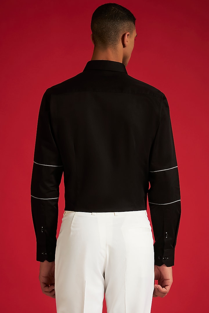 Black Cotton Piping Summer Shirt by Philocaly at Pernia's Pop Up Shop