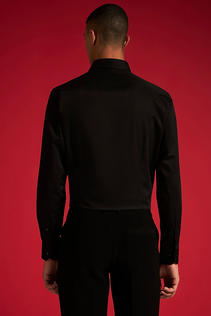 Black Cotton Pintuck Party Wear Shirt by Philocaly at Pernia's Pop Up Shop