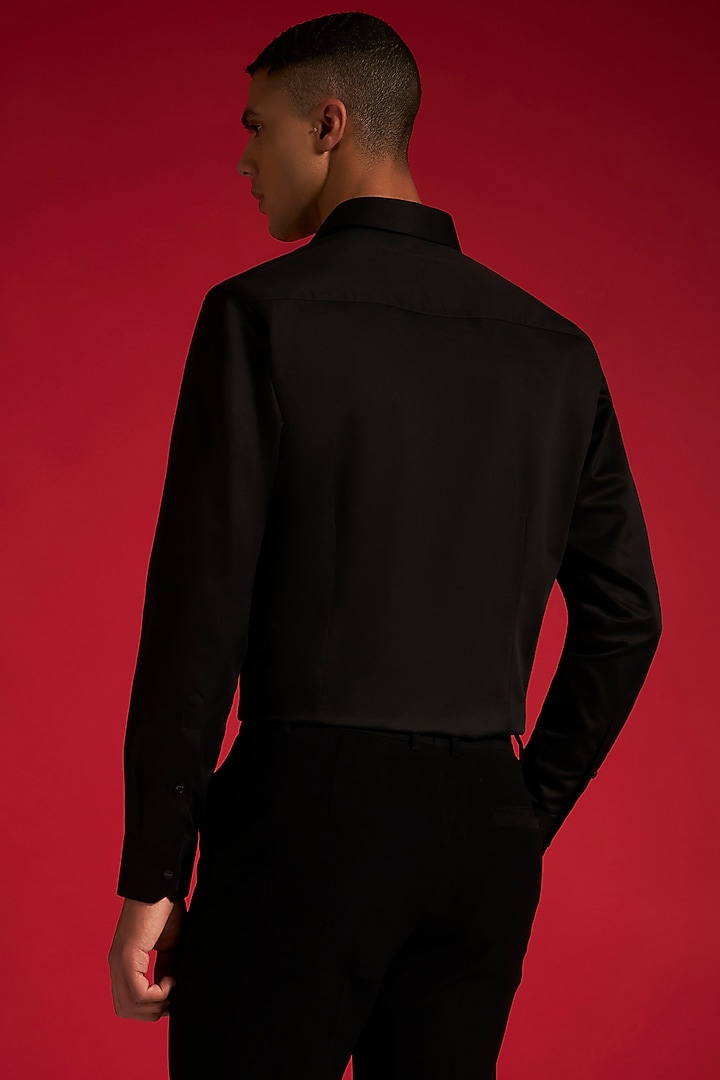 Black Cotton Hand Embellished Party Wear Shirt by Philocaly at Pernia's Pop Up Shop