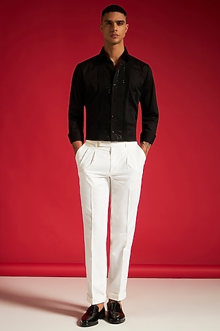 Black Cotton Bead Embellished Shirt by Philocaly