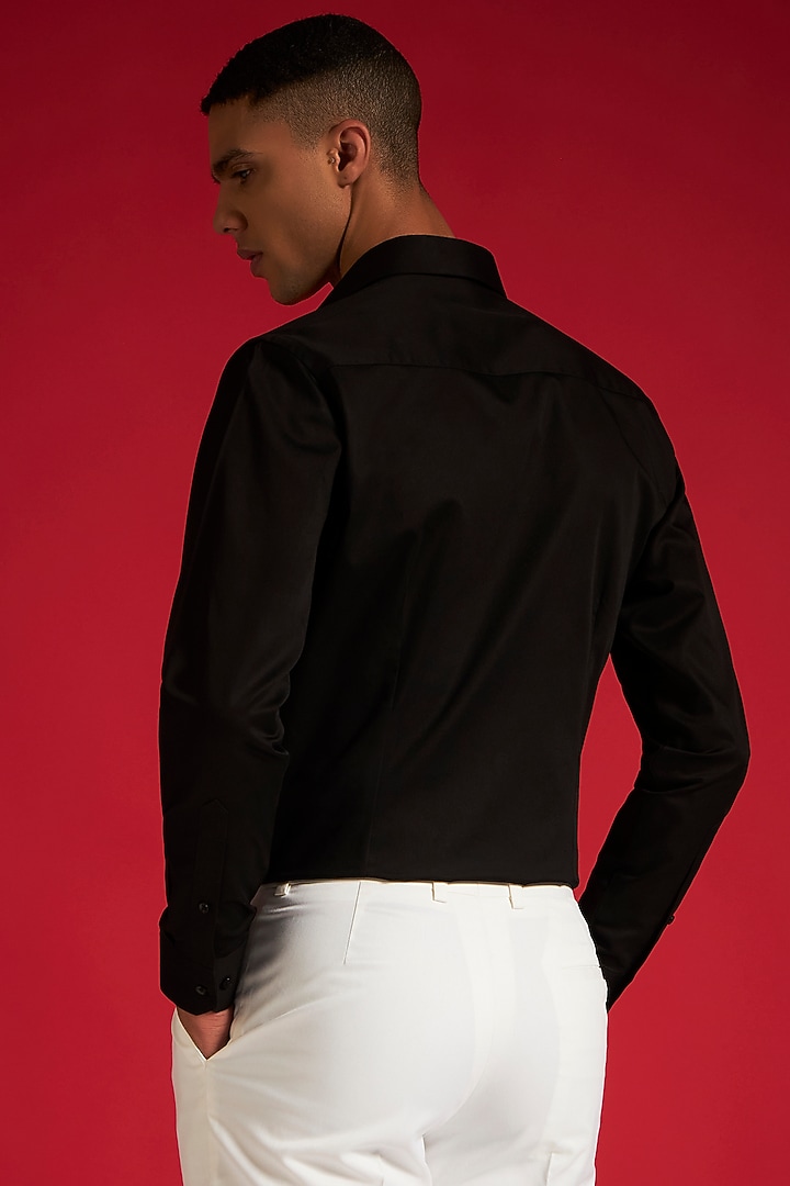 Black Cotton Bead Embellished Party Wear Shirt by Philocaly at Pernia's Pop Up Shop