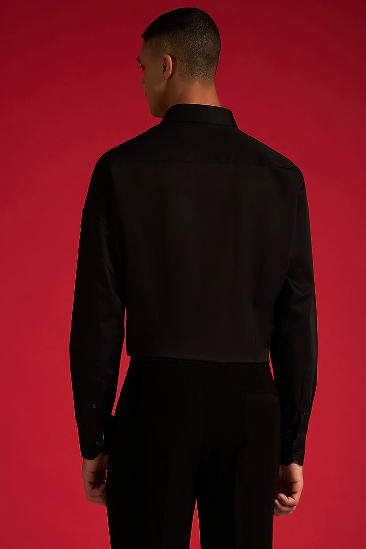 Black Cotton Pintuck Party Wear Shirt by Philocaly at Pernia's Pop Up Shop