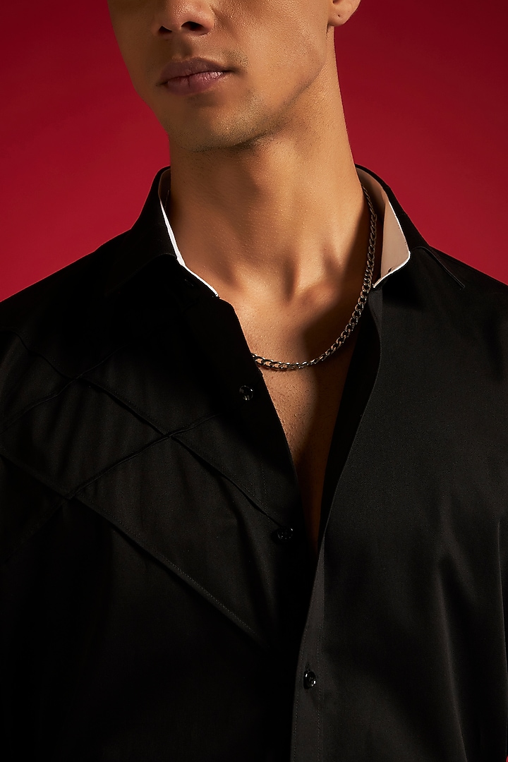 Black Cotton Pintuck Party Wear Shirt by Philocaly at Pernia's Pop Up Shop