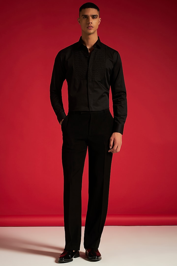 Black Cotton Smocked Bib Party Wear Shirt by Philocaly at Pernia's Pop Up Shop