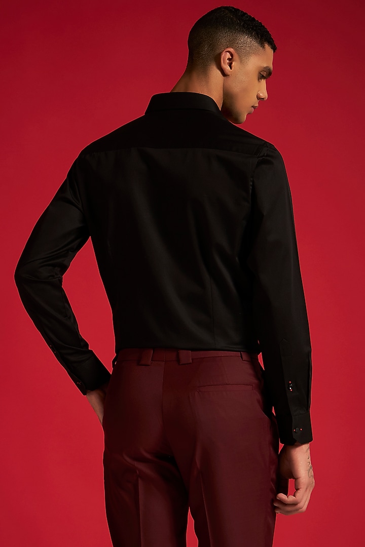 Black Cotton Crest Hand Embellished Party Wear Shirt by Philocaly at Pernia's Pop Up Shop