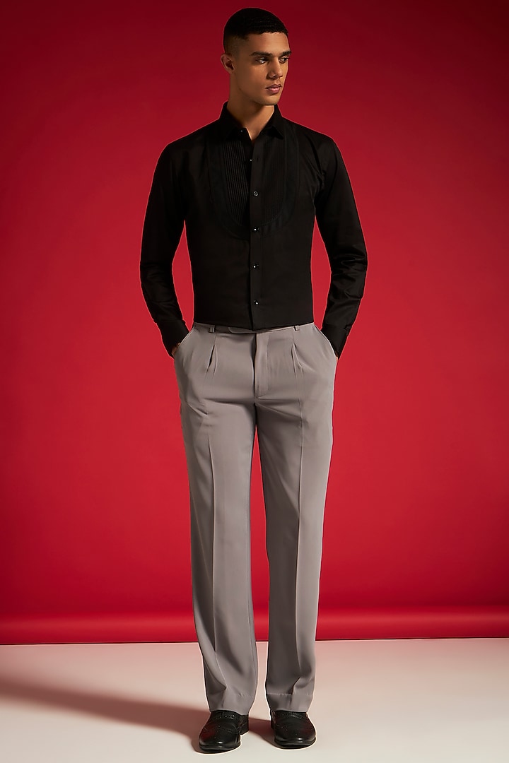 Black Cotton Pintuck Party Wear Shirt by Philocaly at Pernia's Pop Up Shop