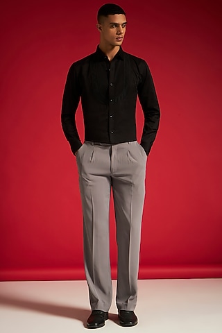 Black Cotton Pintuck Shirt by Philocaly