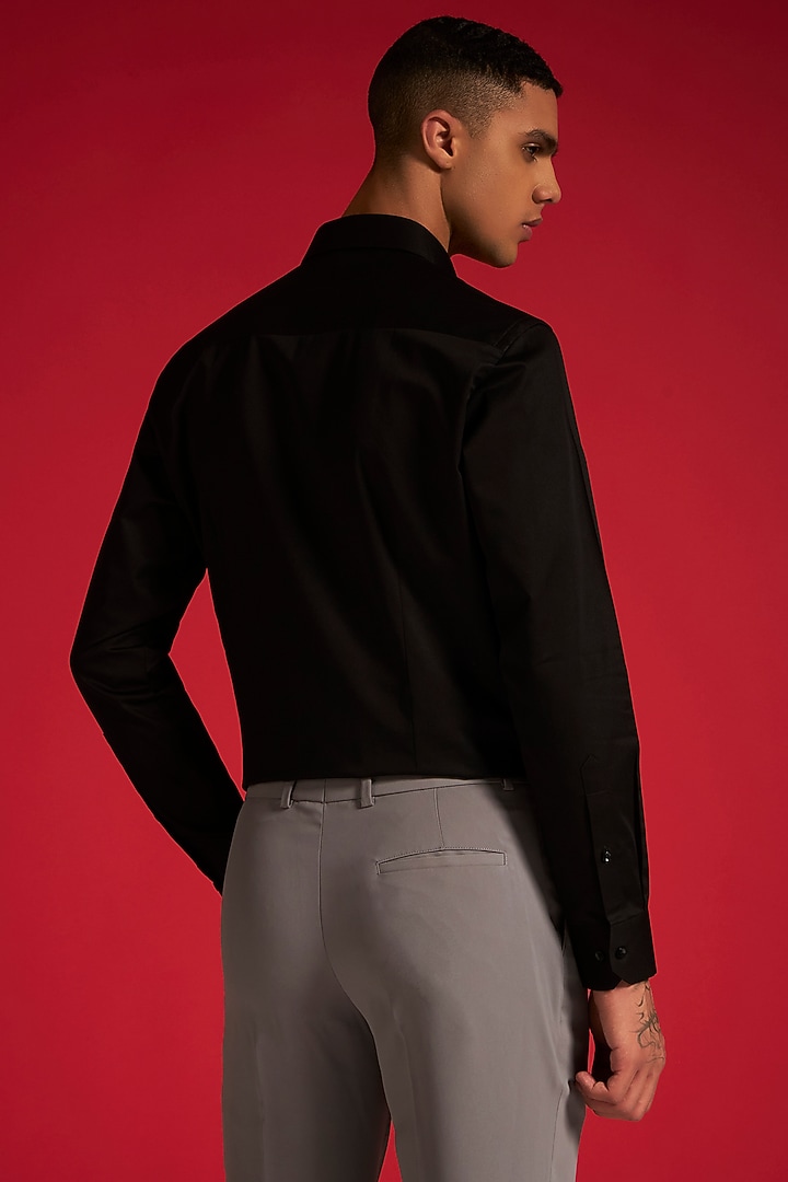 Black Cotton Pintuck Party Wear Shirt by Philocaly at Pernia's Pop Up Shop