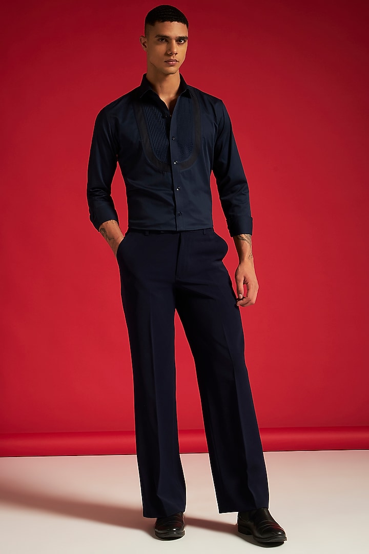 Blue Cotton Pintuck Party Wear Shirt by Philocaly at Pernia's Pop Up Shop