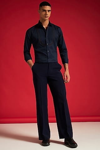 Blue Cotton Pintuck Shirt by Philocaly