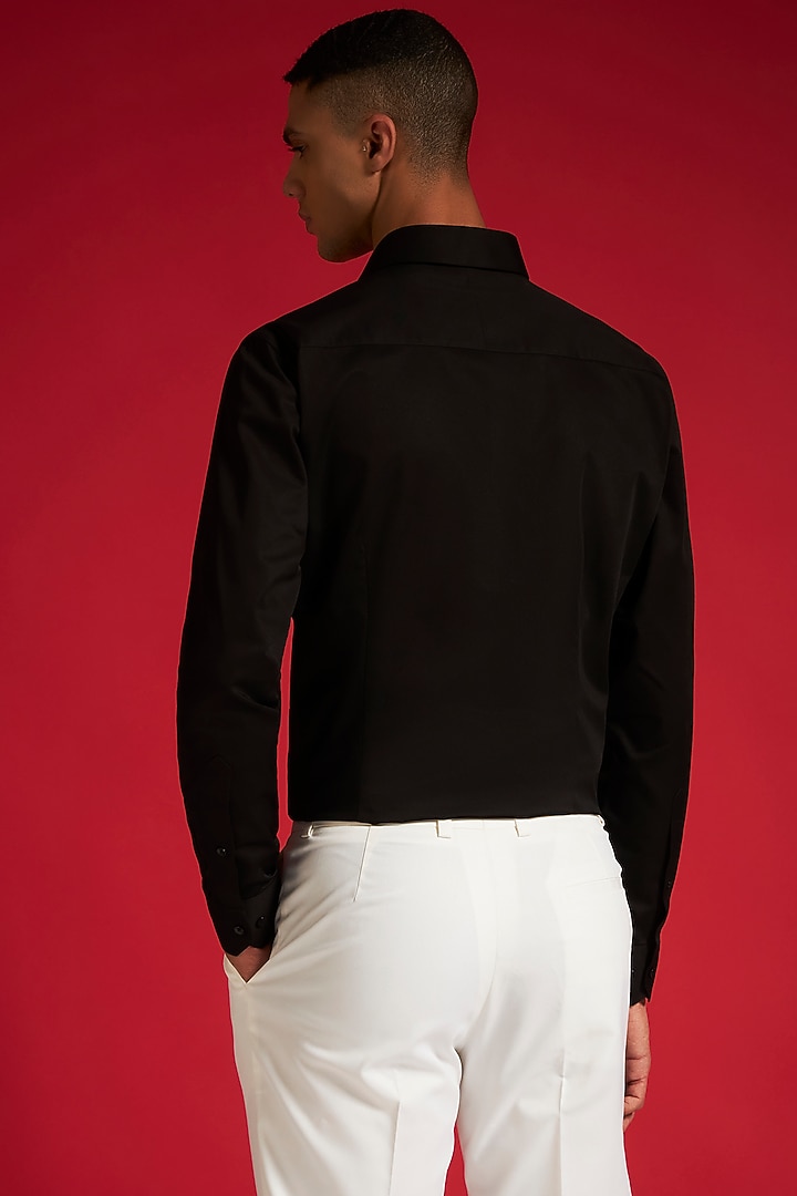 Black Cotton Pintuck & Sequins Embroidered Party Wear Shirt by Philocaly at Pernia's Pop Up Shop