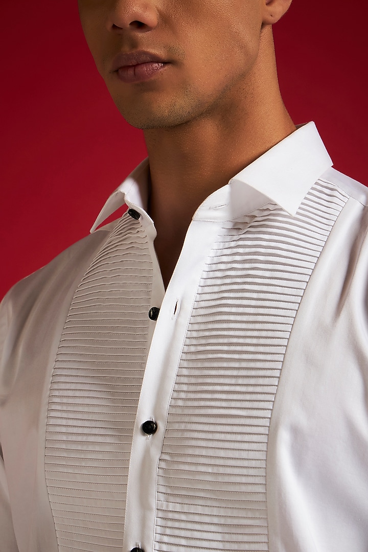 White Cotton Pleated Party Wear Shirt by Philocaly at Pernia's Pop Up Shop