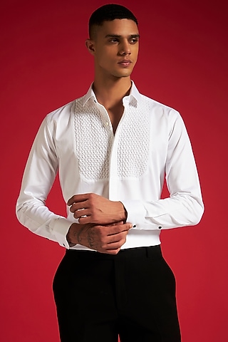 White Cotton Smocked Shirt by Philocaly