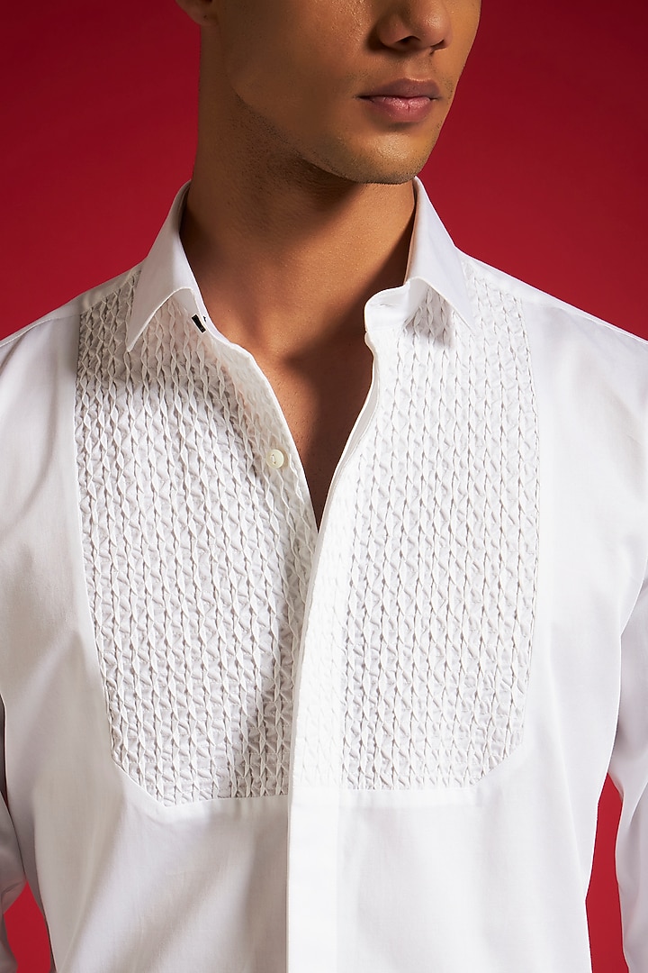 White Cotton Smocked Party Wear Shirt by Philocaly at Pernia's Pop Up Shop