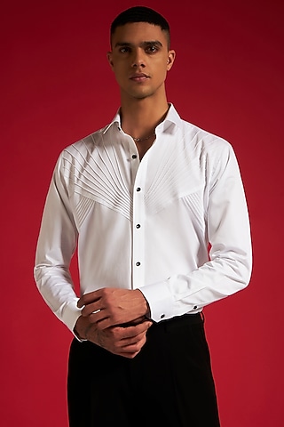 White Cotton Pintuck Shirt by Philocaly