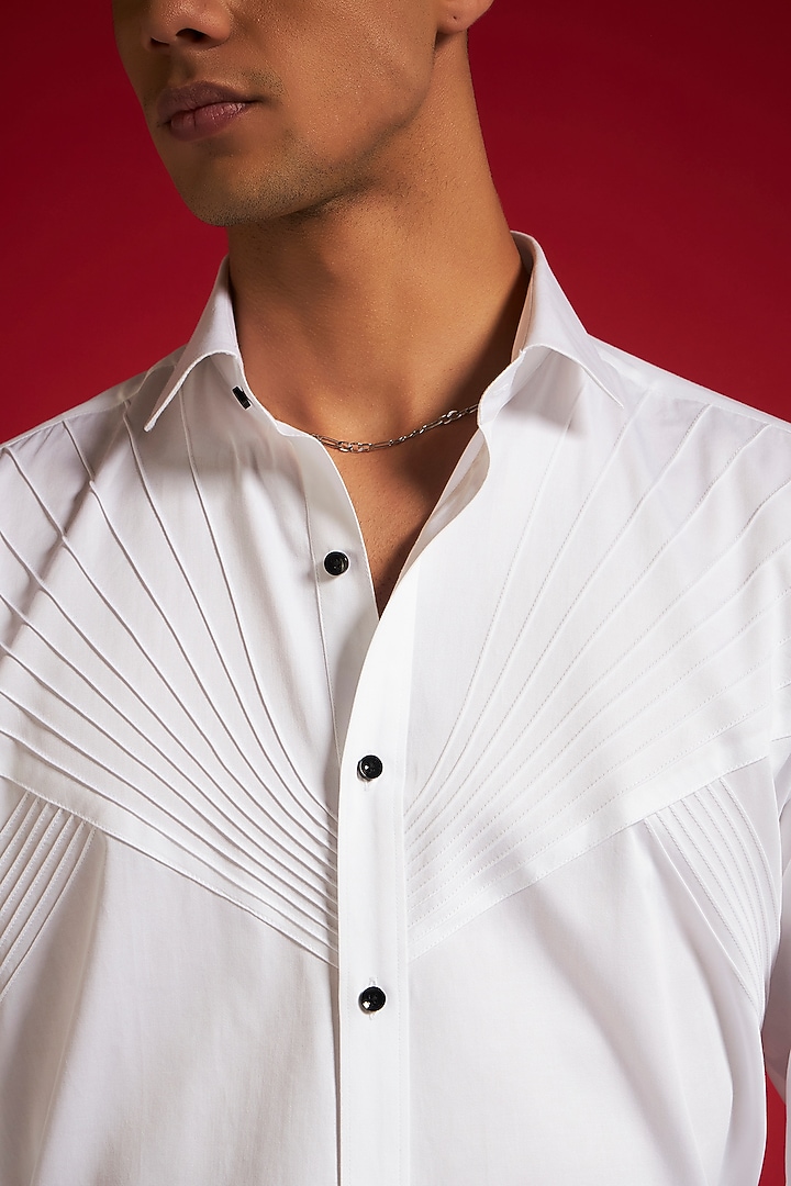 White Cotton Pintuck Party Wear Shirt by Philocaly at Pernia's Pop Up Shop