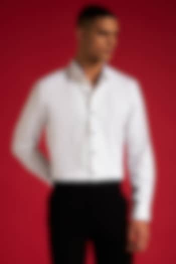 White Cotton Beadwork & Pintuck Party Wear Shirt by Philocaly at Pernia's Pop Up Shop