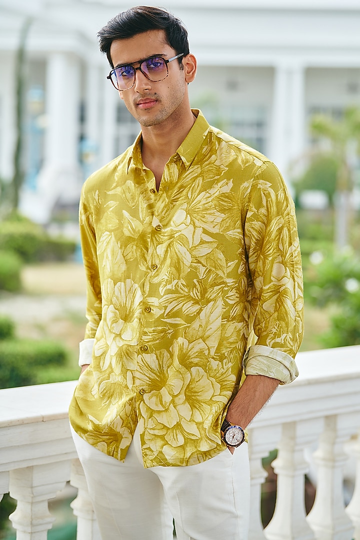 Lime Cotton Printed Shirt by Philocaly