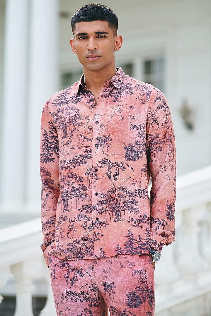 Pink Cotton Printed Shirt by Philocaly