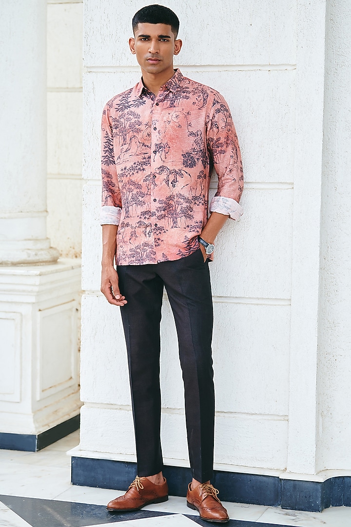 Pink Cotton Floral Printed Party Wear Shirt by Philocaly at Pernia's Pop Up Shop