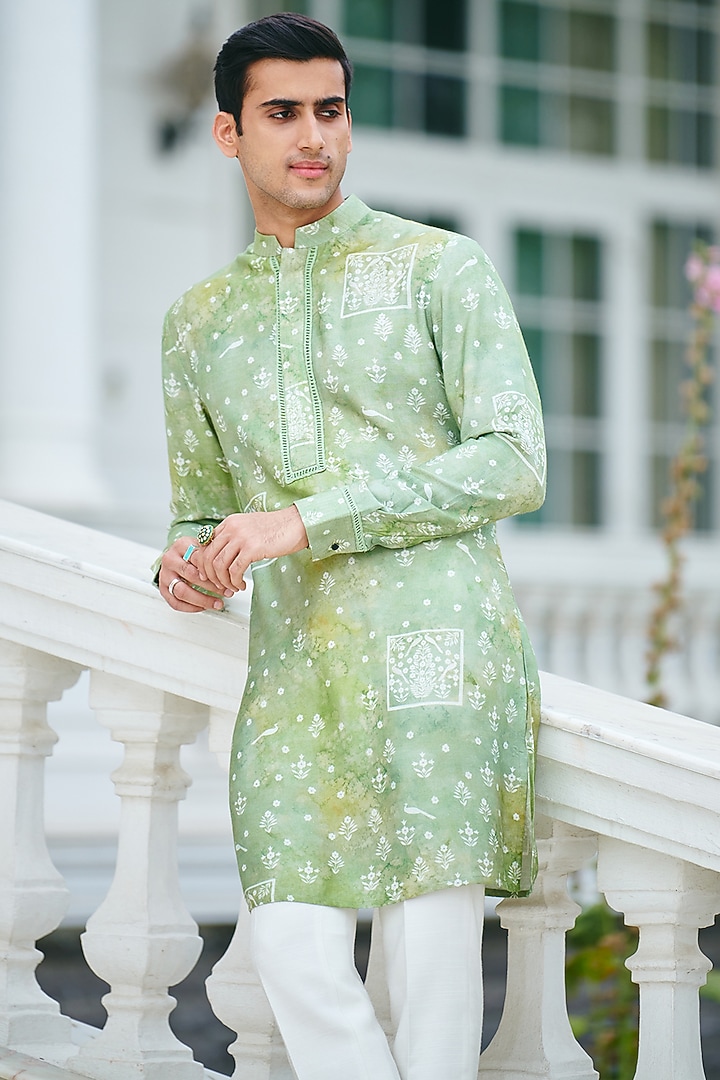 Sage Green Cotton Printed Kurta by Philocaly at Pernia's Pop Up Shop